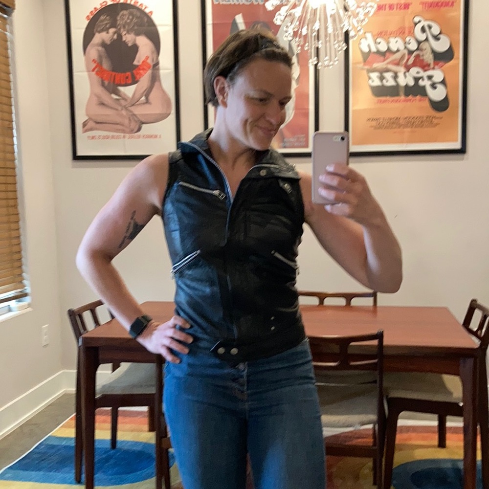 TRF leather collection black vest, medium